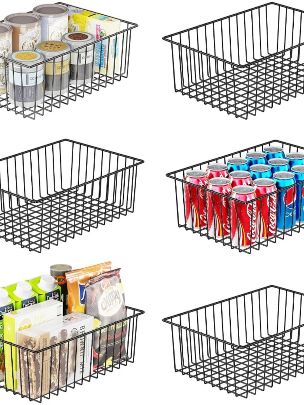 6 Pack Large Metal Wire Baskets for Storage, Black